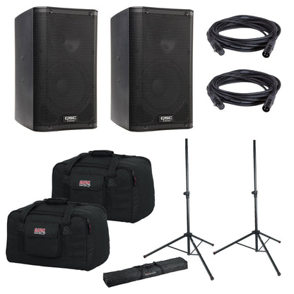 QSC K8 8-Inch Powered Speakers with Totes & Gator Stands - PSSL ProSound and Stage Lighting