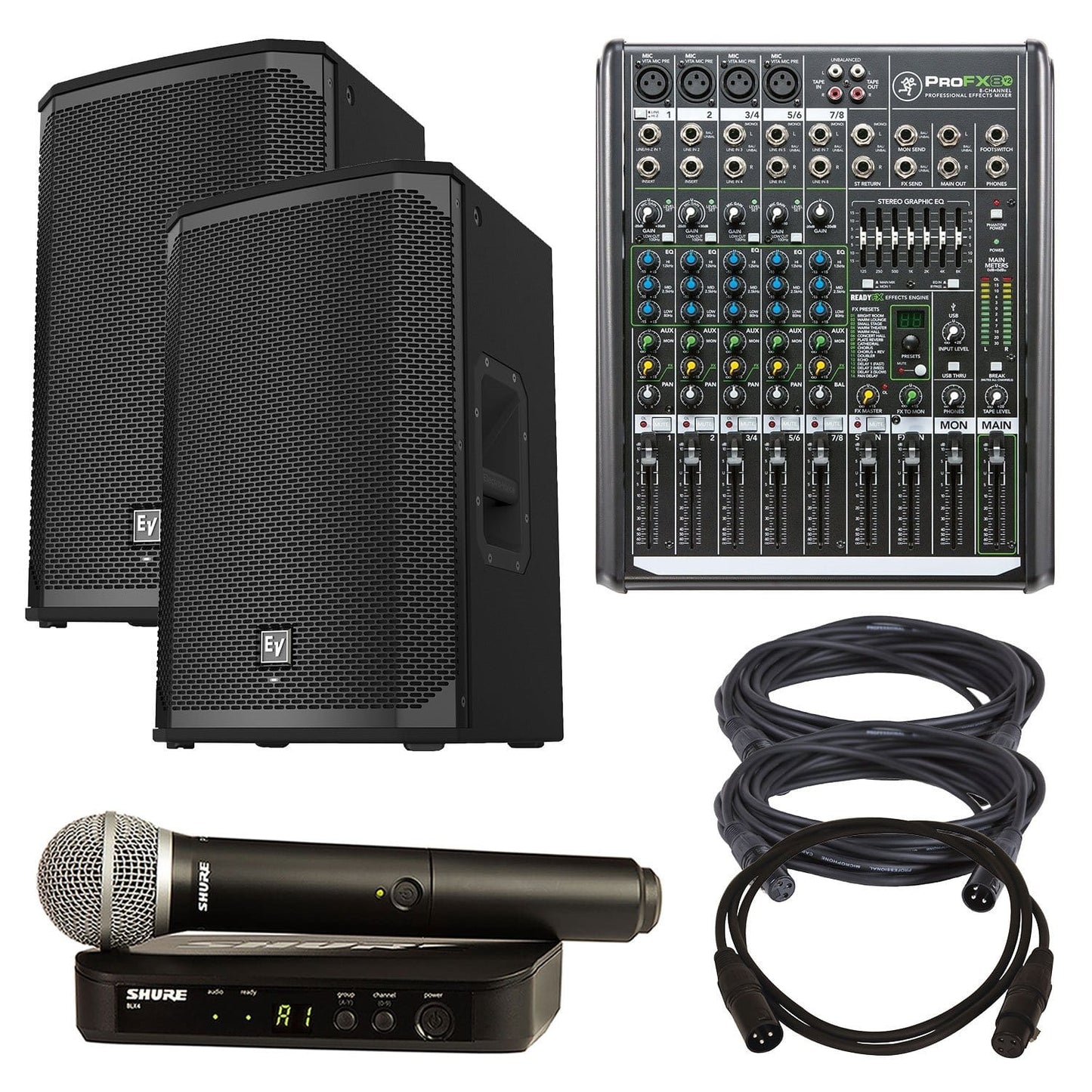 Electro-Voice EKX-12P Speakers with Shure BLX24-PG58 & Mackie ProFX8v2 - PSSL ProSound and Stage Lighting