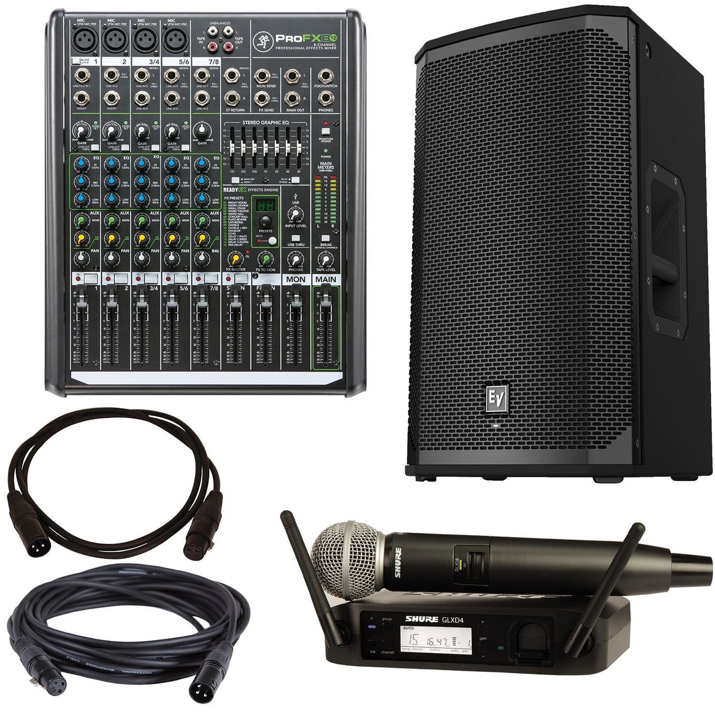 Electro-Voice EKX-12P Speaker with Shure GLXD24-SM58 & Mackie ProFX8v2 - PSSL ProSound and Stage Lighting