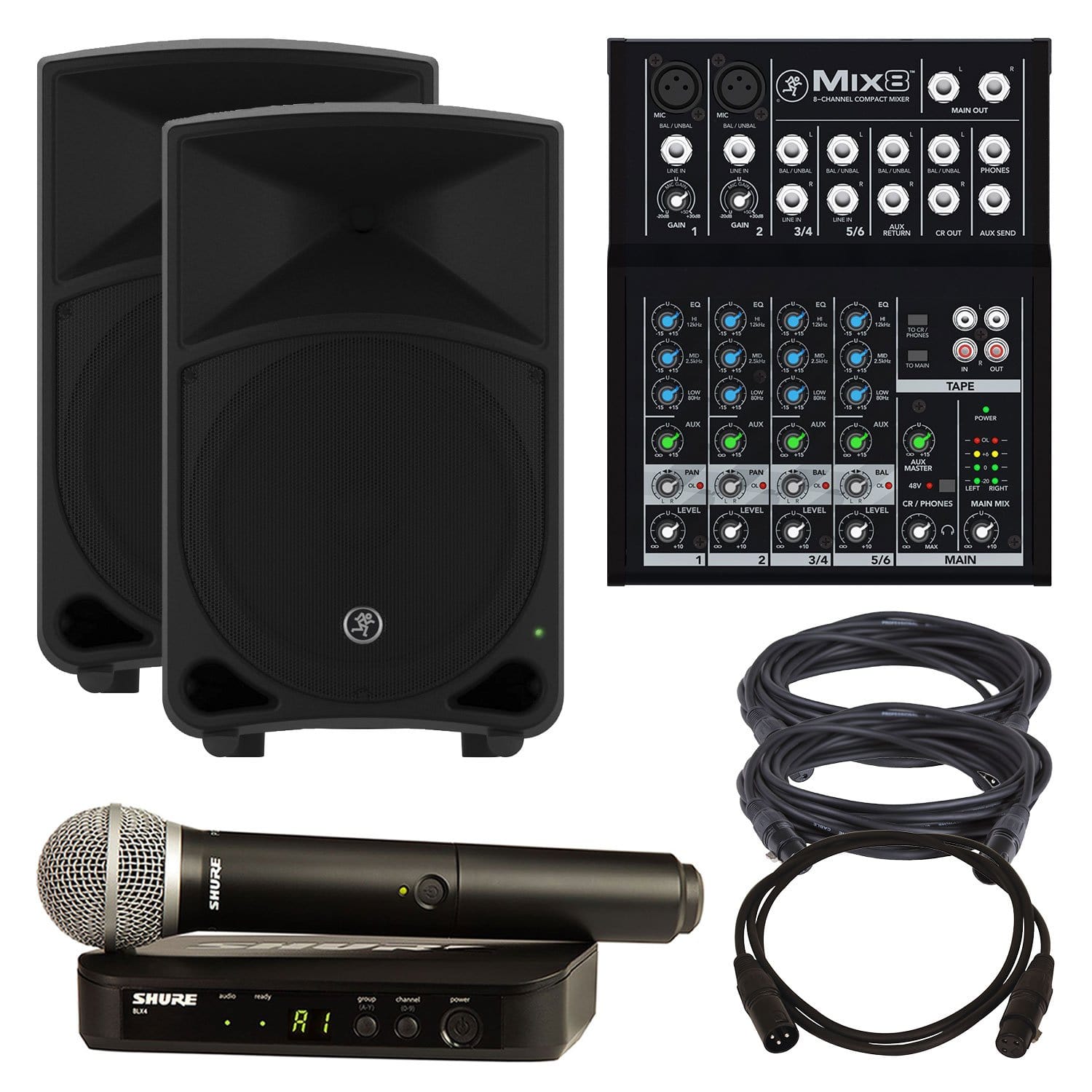 Mackie Thump12 Speakers (2) & Mix8 Mixer with Shure BLX24-PG58 - PSSL ProSound and Stage Lighting