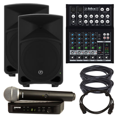 Mackie Thump15 Speakers (2) with Shure BLX24-PG58 Wireless & Mackie Mixer - PSSL ProSound and Stage Lighting