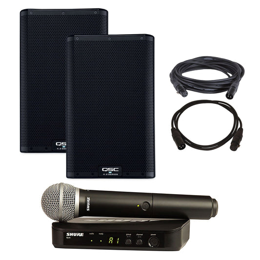 QSC K8.2 Powered Speakers Pair with Shure BLX24-PG58 - PSSL ProSound and Stage Lighting