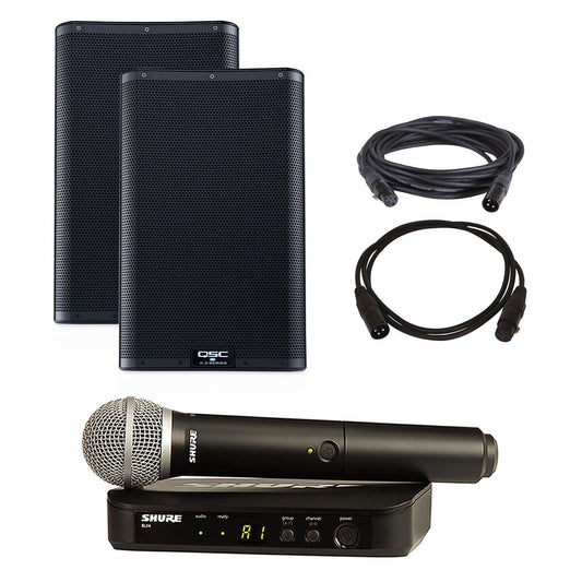 QSC K10.2 Powered Speaker Pair & Shure BLX24-PG58 Wireless Microphone System - PSSL ProSound and Stage Lighting