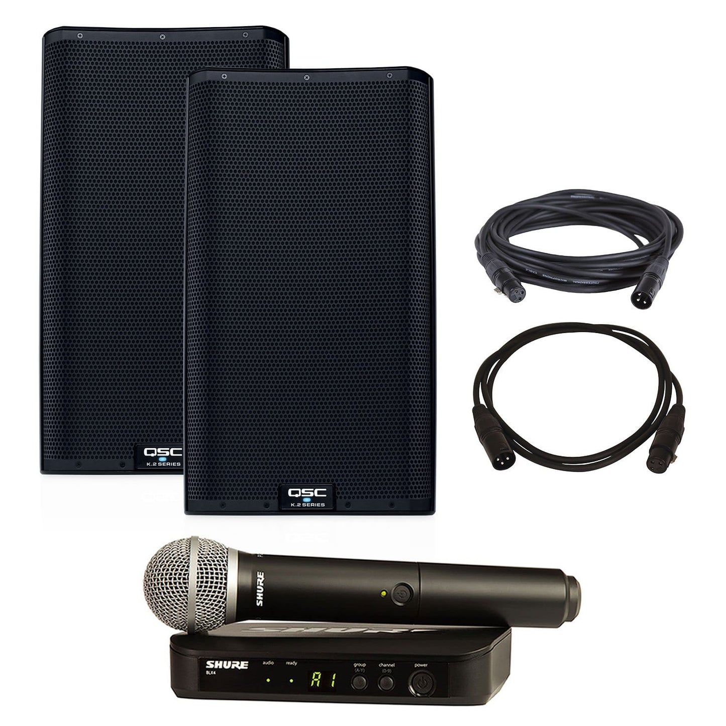 QSC K12.2 Powered Speaker Pair with Shure BLX24-PG58 Wireless Mic - PSSL ProSound and Stage Lighting