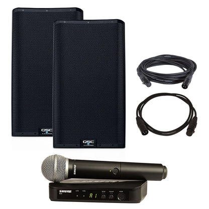 QSC K12.2 Powered Speaker Pair with Shure BLX24-PG58 Wireless Mic - PSSL ProSound and Stage Lighting