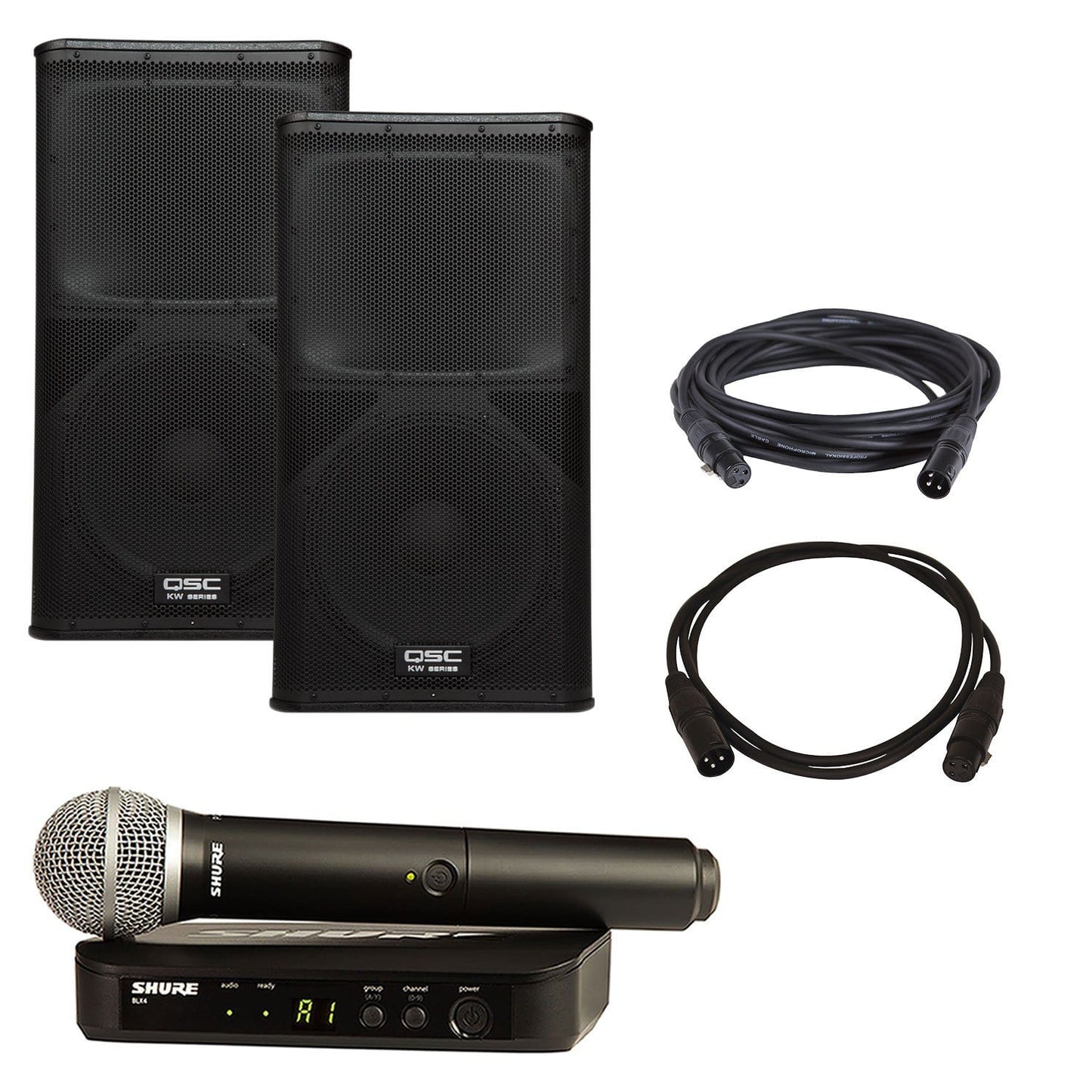 QSC KW152 Powered Speaker Pair with Shure BLX24-PG58 - PSSL ProSound and Stage Lighting