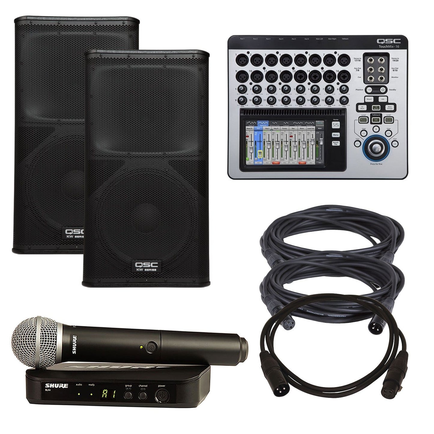 QSC KW152 Speakers (2) & TouchMix-16 Mixer with Shure BLX24-PG58 - PSSL ProSound and Stage Lighting
