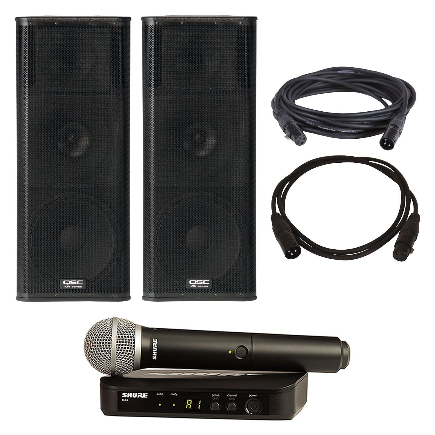 QSC KW153 Powered Speaker Pair with Shure BLX24-PG58 - PSSL ProSound and Stage Lighting