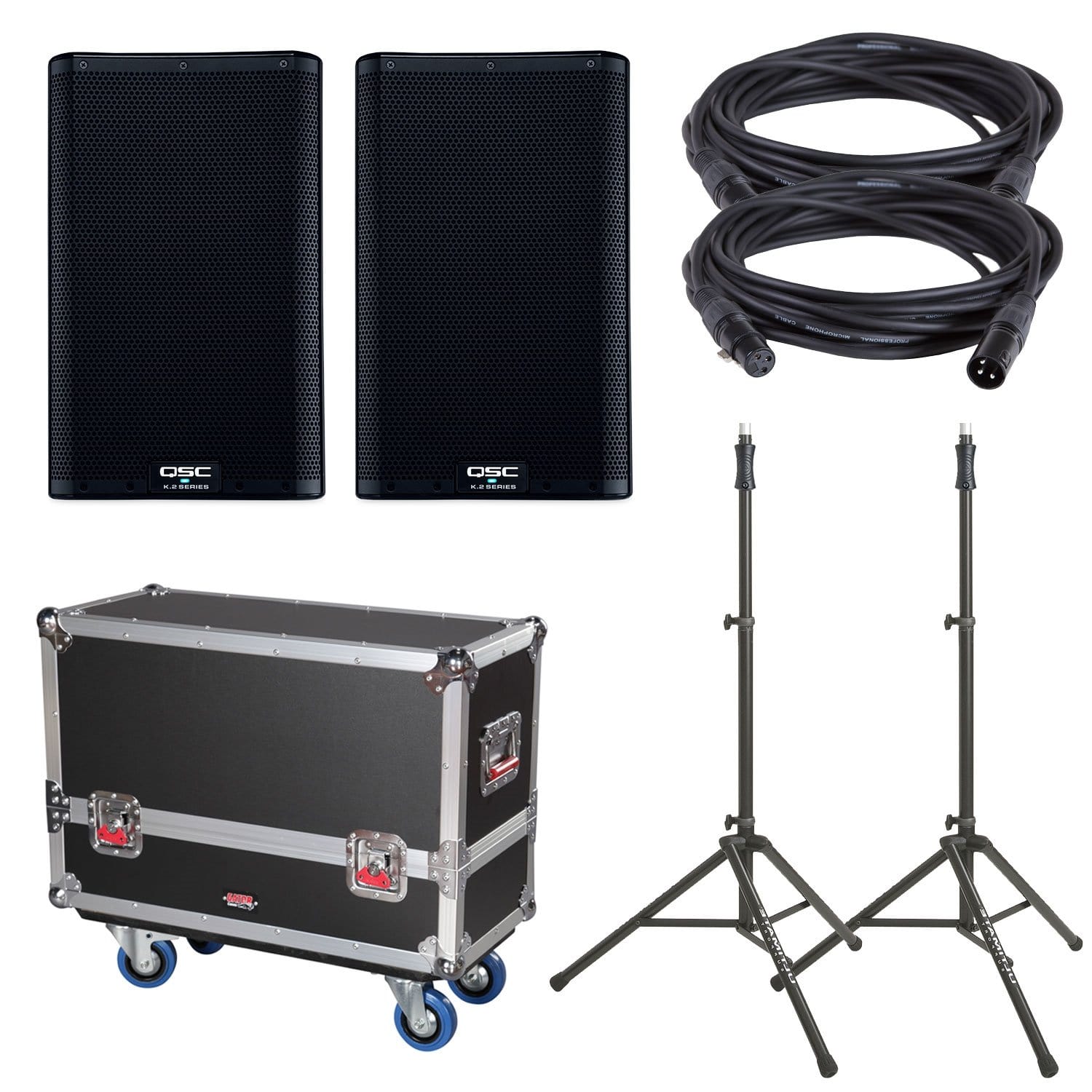 QSC K8.2 Speakers with Gator Touring Case & Stands - PSSL ProSound and Stage Lighting