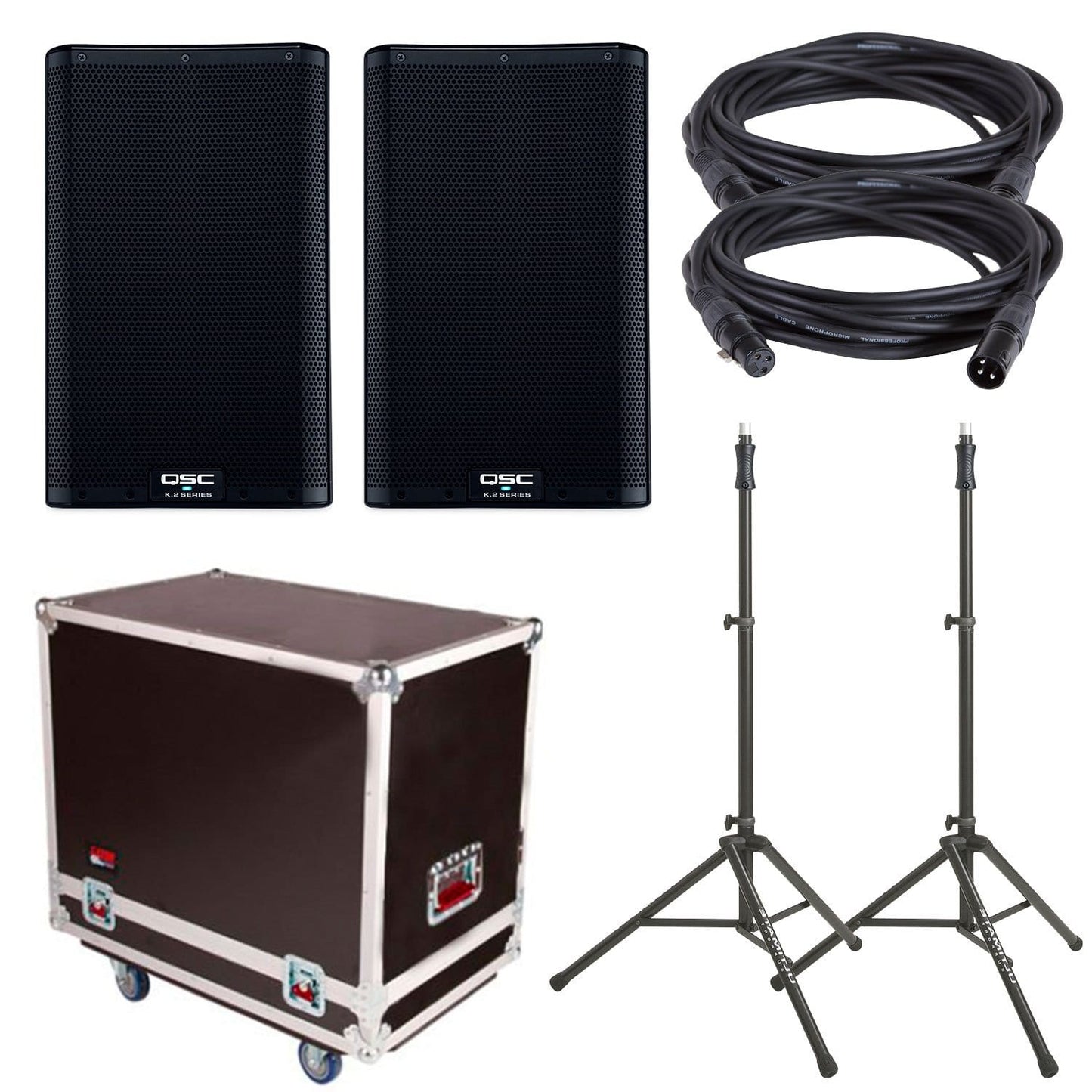 QSC K10.2 Speakers with Gator Touring Case & Ultimate Stands - PSSL ProSound and Stage Lighting