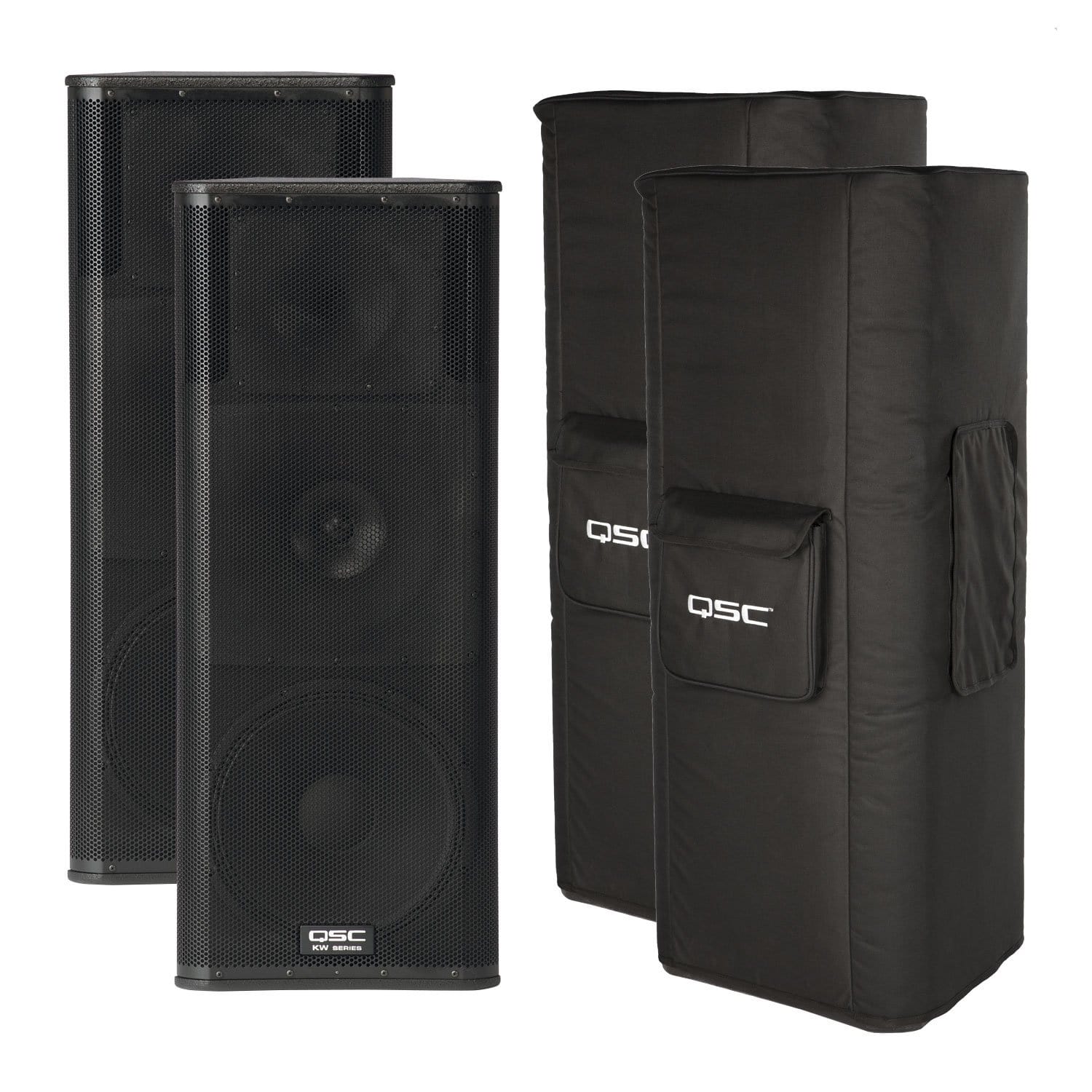 QSC KW153 15-Inch 3-Way Powered Speaker Pair with Covers - PSSL ProSound and Stage Lighting