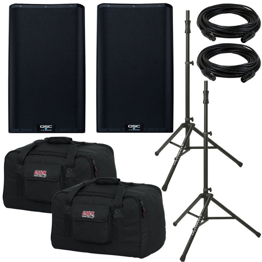 QSC K8.2 Speakers & Ultimate TS-100-B Stands with Gator Totes - PSSL ProSound and Stage Lighting