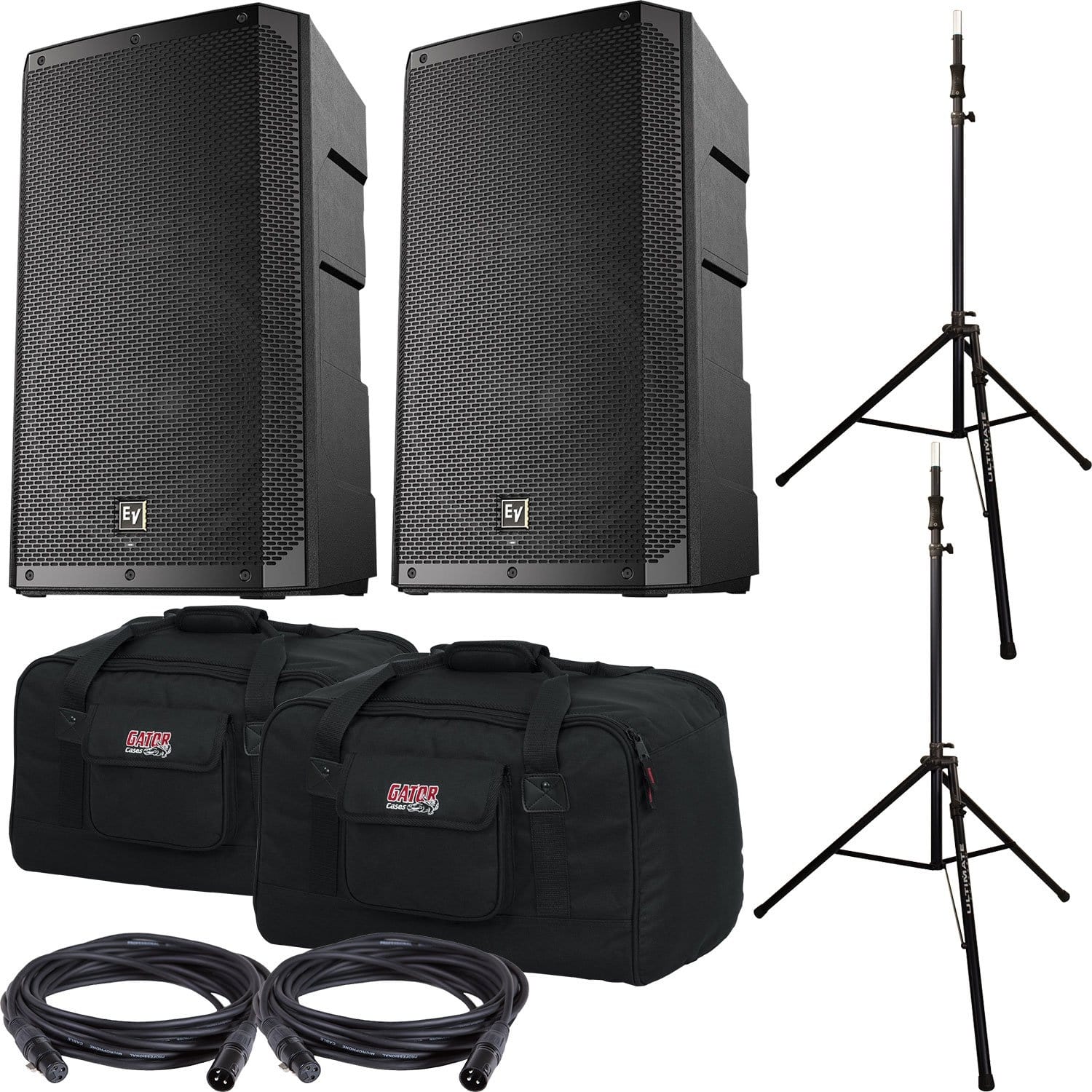 Electro Voice ELX200-15P 15-in Powered Speakers with Gator Totes & Ultimate Stands - PSSL ProSound and Stage Lighting