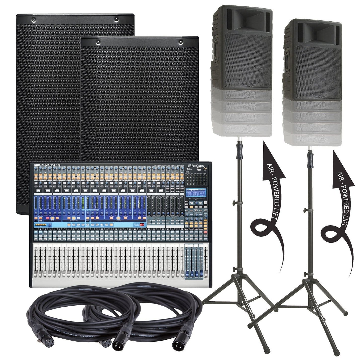 PreSonus AIR12 Powered Speakers & RML32AI Rack Mixer with Ultimate Stands - PSSL ProSound and Stage Lighting