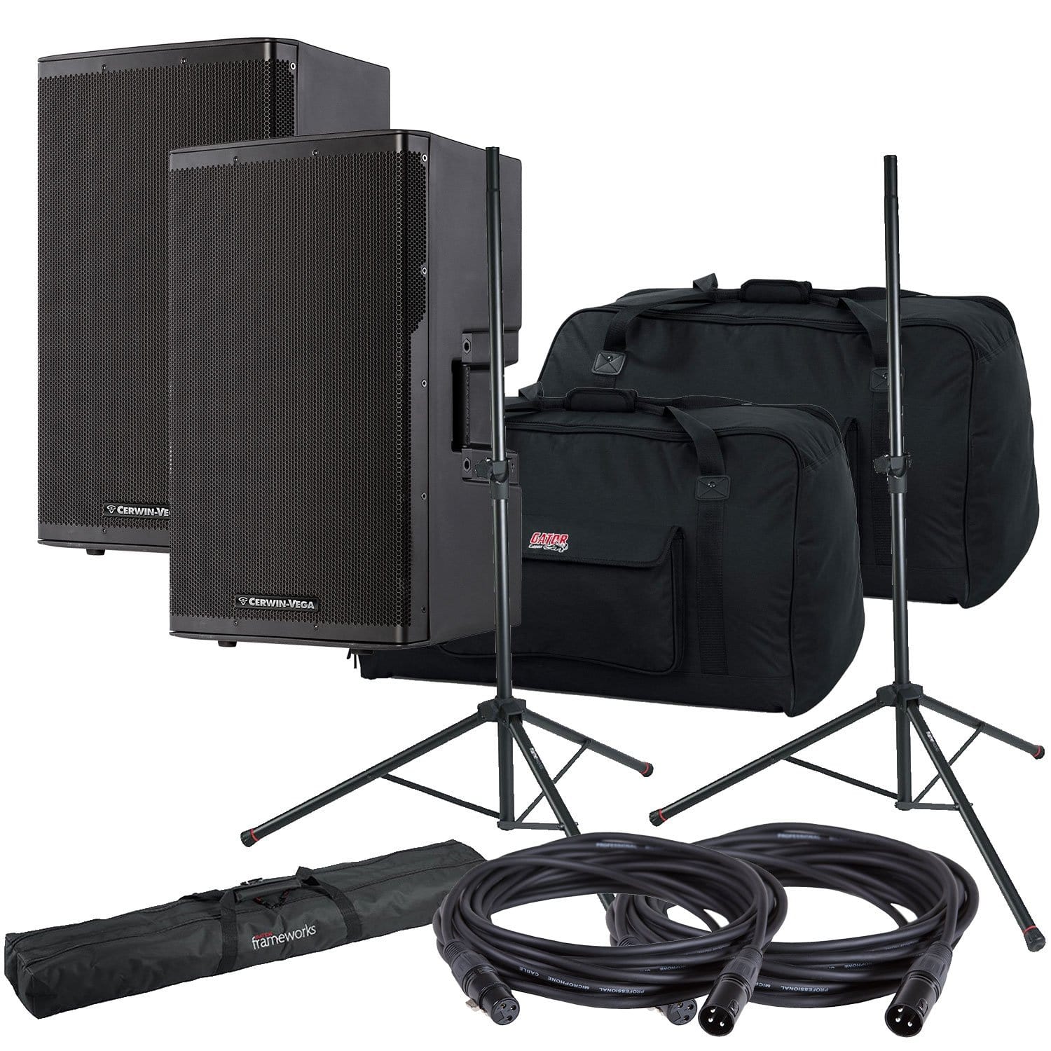 Cerwin Vega CVX-15 15-Inch Powered Speakers (x2) with Gator Totes & Stands - PSSL ProSound and Stage Lighting