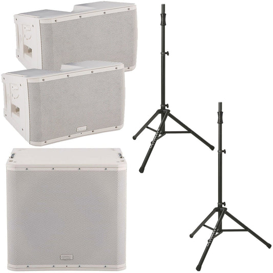 QSC KLA12-WH Line Array Speakers (x2) & KLA181-WH Sub with Speaker Stands - PSSL ProSound and Stage Lighting