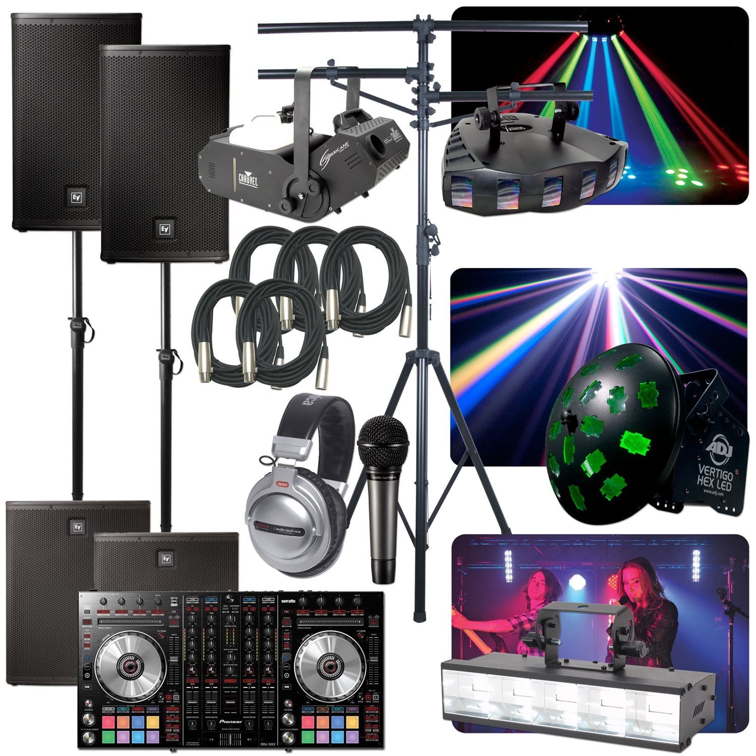 Pioneer DDJ-SX2, EV Speaker & Light Party Pack - PSSL ProSound and Stage Lighting