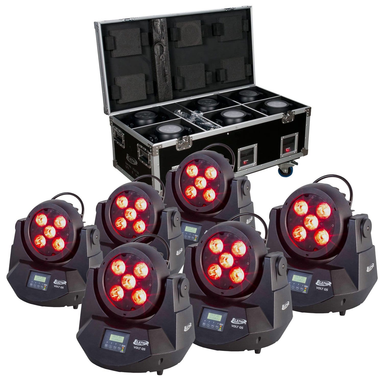 Elation Volt Q5 IP65 Battery Operated RGBW LED Fixture 6-Pack w/ Case - Solotech