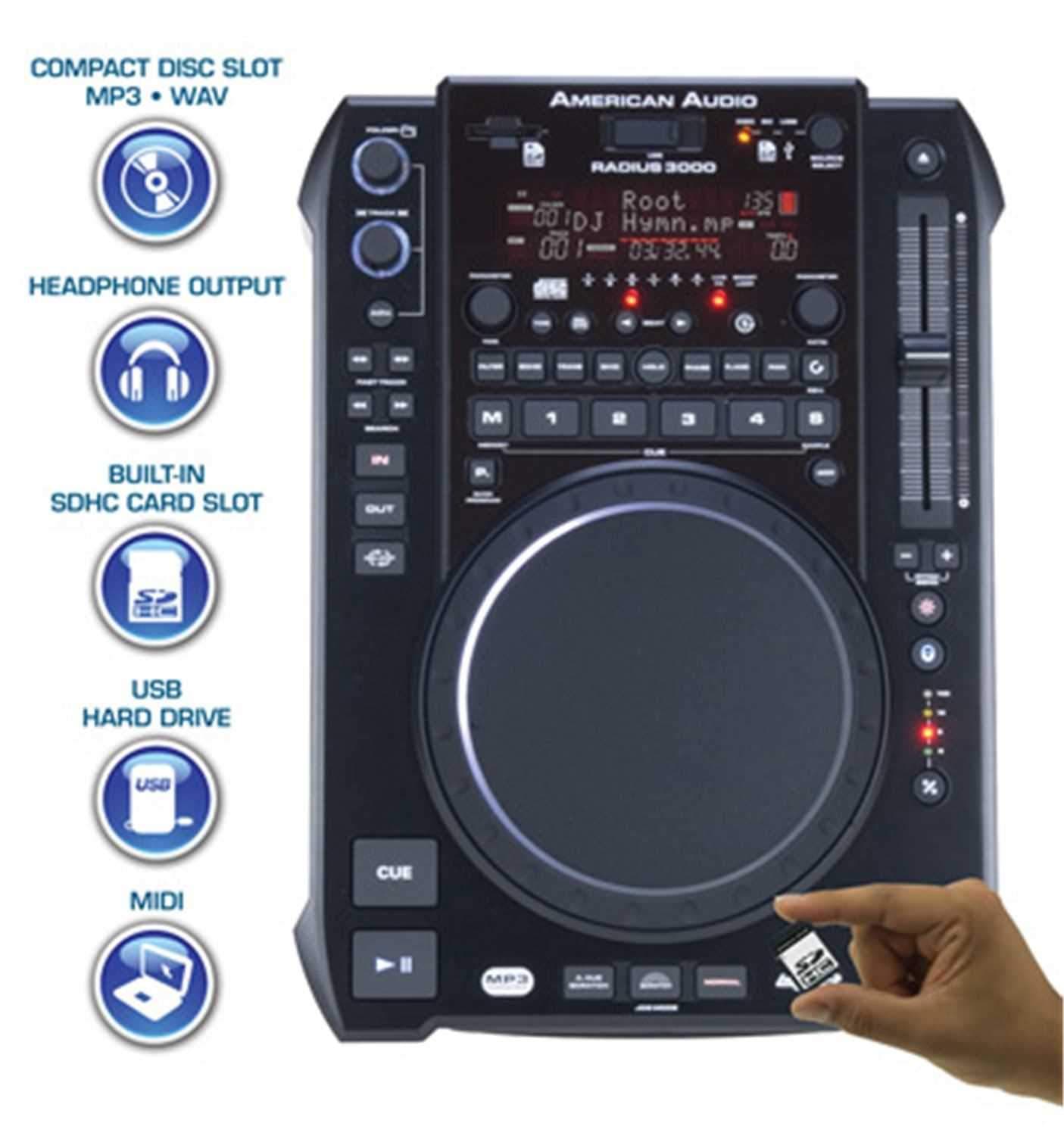 American DJ Radius 3000 CD/MP3/SD/SDHC/ USB Player - PSSL ProSound and Stage Lighting