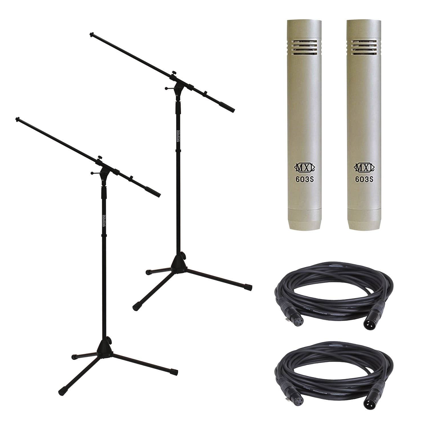 MXL 603 PAIR Condenser Mic Pair with Stands & Cables - PSSL ProSound and Stage Lighting