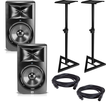 JBL LSR308 8" Powered Studio Monitors with Stands and Cables - PSSL ProSound and Stage Lighting