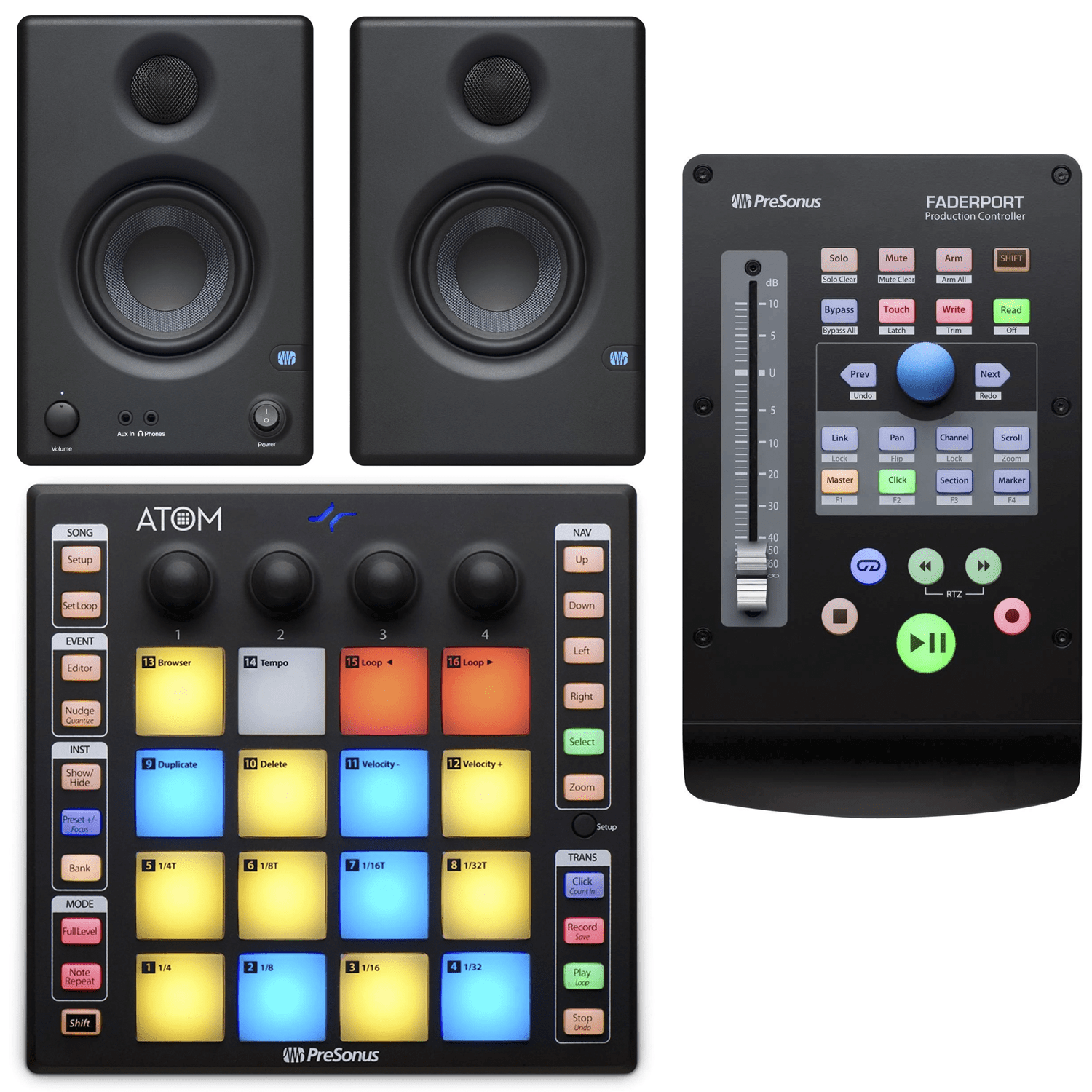 PreSonus Atom Faderport V2 Bundle with Eris E3.5 Studio Monitors - PSSL ProSound and Stage Lighting