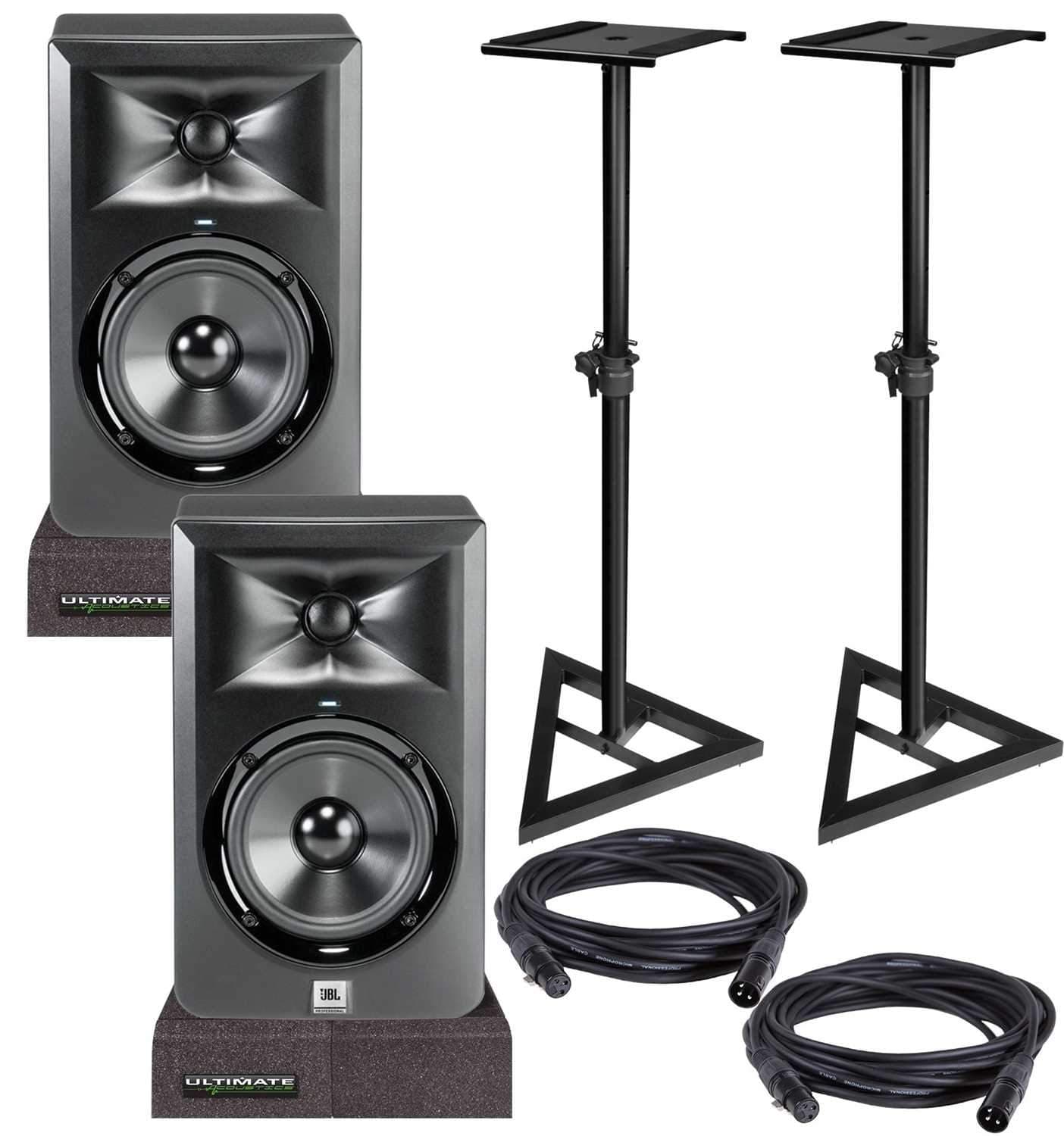 JBL LSR305 Powered Studio Monitors with Stands & Isolation Pads - PSSL ProSound and Stage Lighting