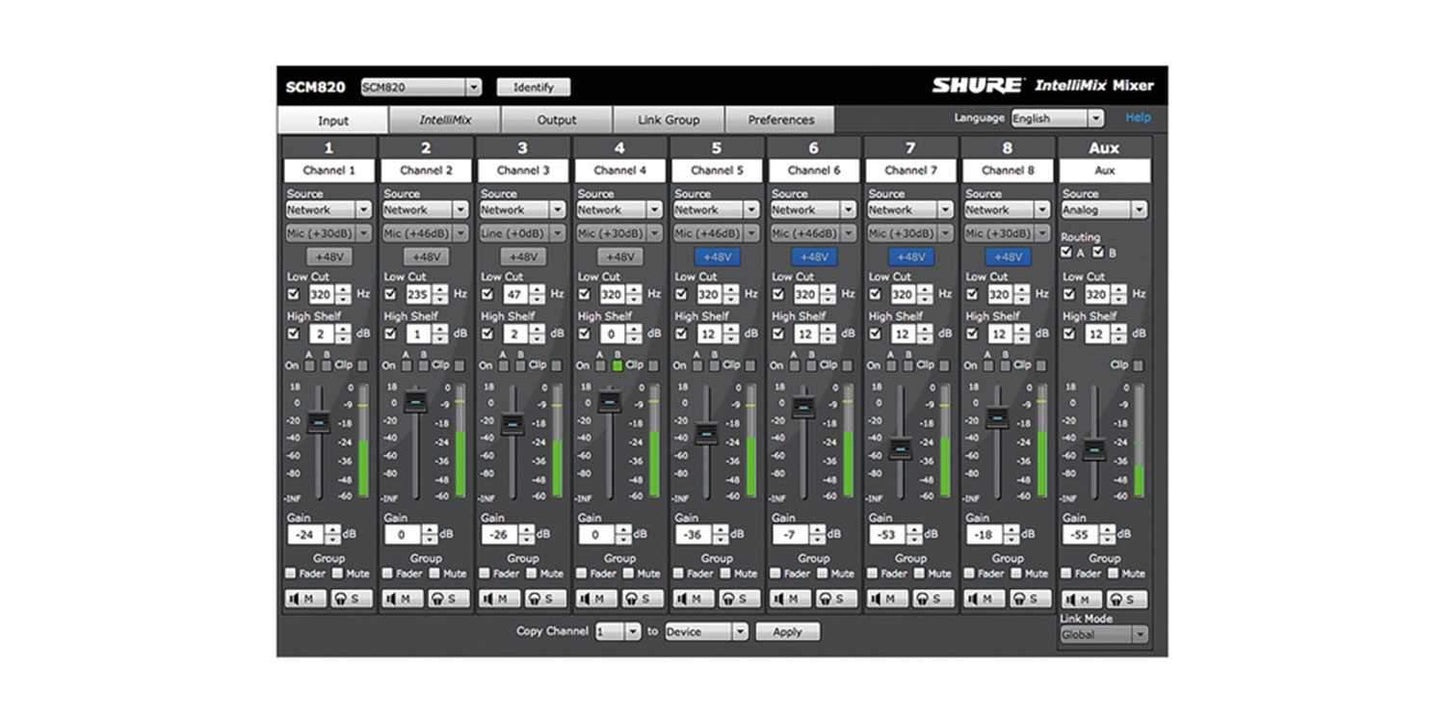 Shure SCM820-DAN-DB25 8Ch Digital Mixer DB25 Dante - PSSL ProSound and Stage Lighting