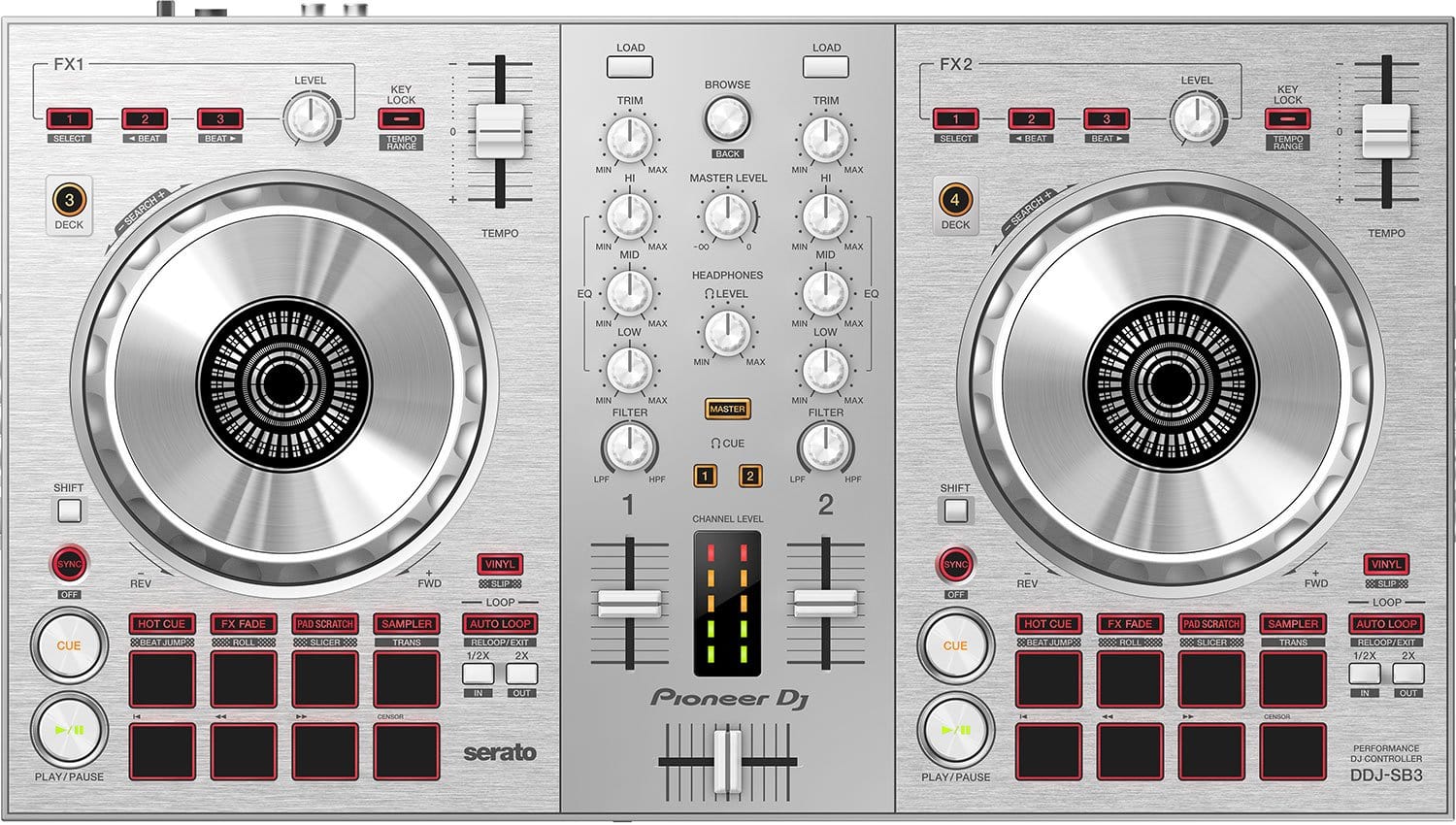 Pioneer DDJ-SB3-S DJ Controller for Serato DJ in Silver - PSSL ProSound and Stage Lighting