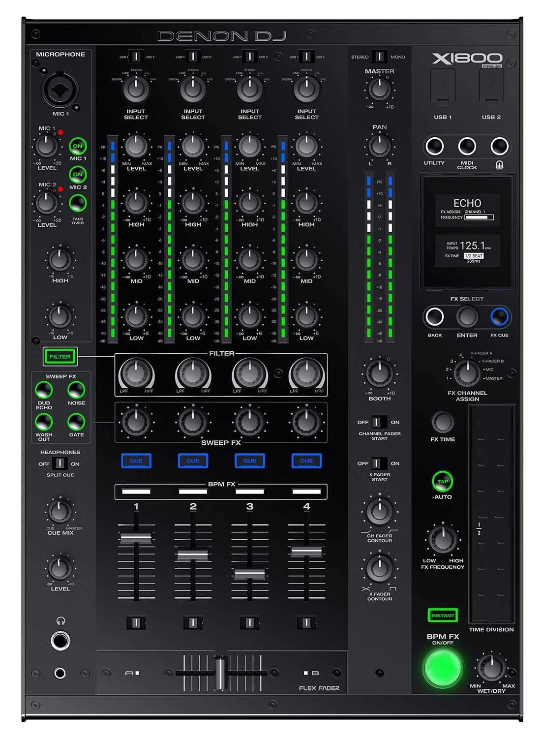 Denon DJ X1800 Prime Professional 4-Channel DJ Mixer - PSSL ProSound and Stage Lighting