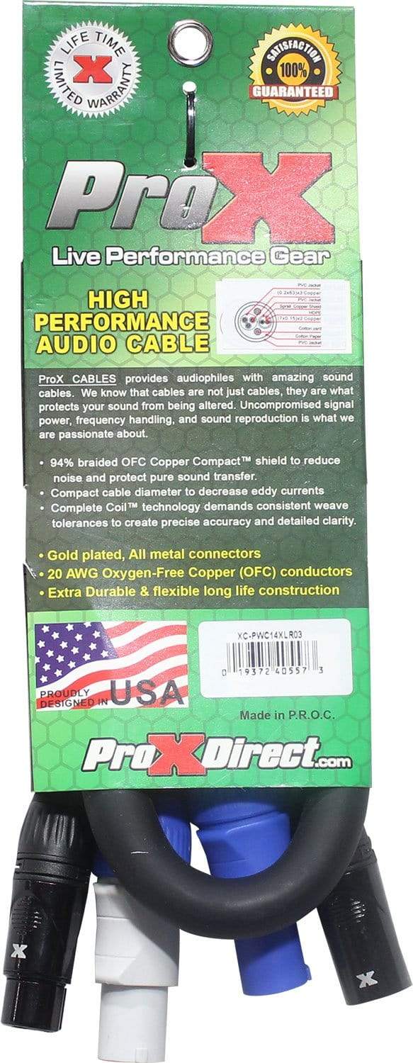 ProX XC-PWC14-XLR03 3-Foot Jumper Powercon + XLR Cable - PSSL ProSound and Stage Lighting