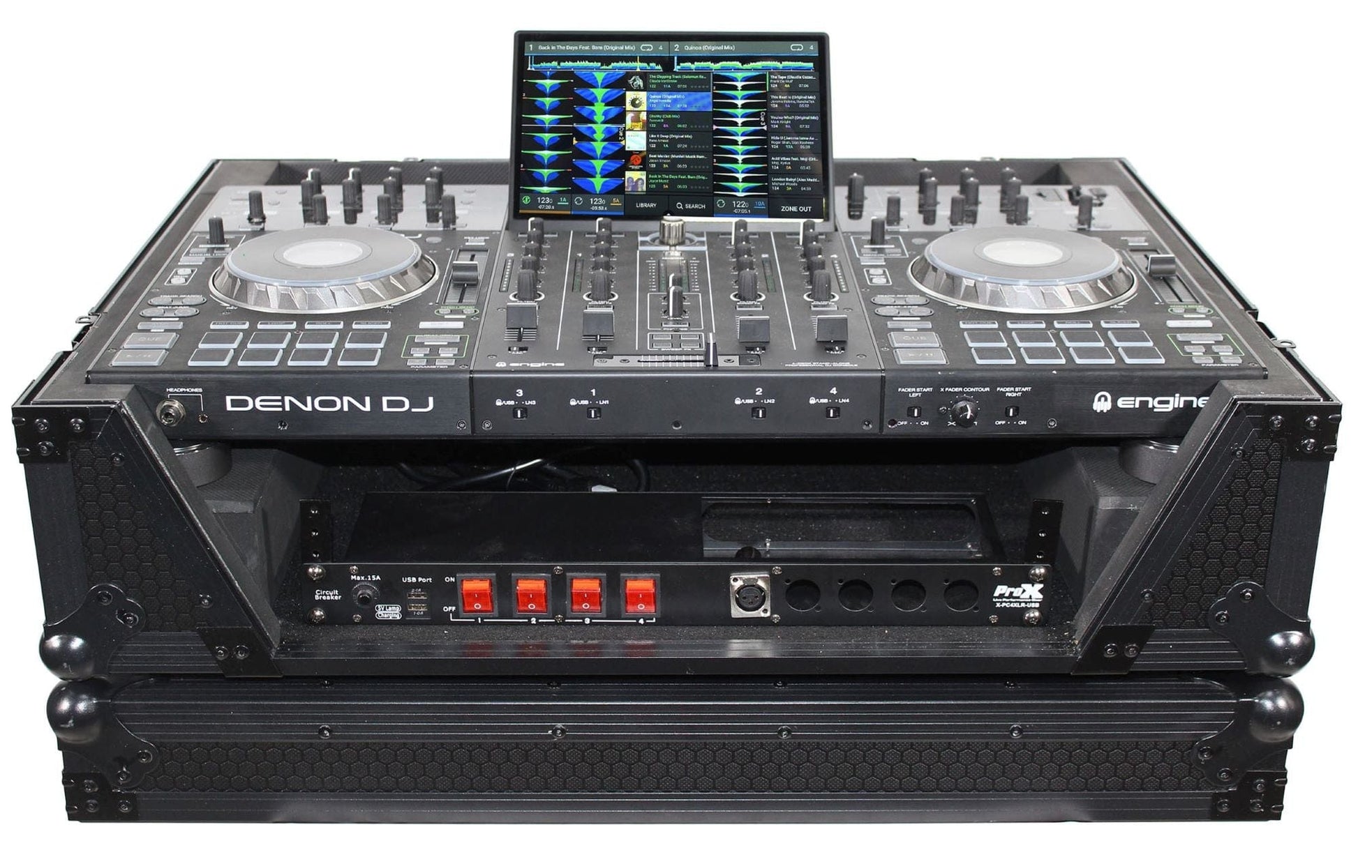 ProX XS-Prime4 WBL2U Denon Prime 4 Case w/ 2U Rack Rails & Wheels (Black on Black) - PSSL ProSound and Stage Lighting