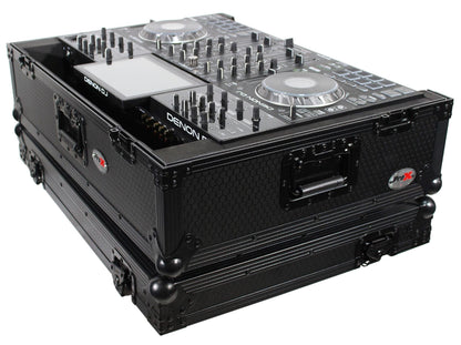 ProX XS-Prime4 WBL2U Denon Prime 4 Case w/ 2U Rack Rails & Wheels (Black on Black) - PSSL ProSound and Stage Lighting