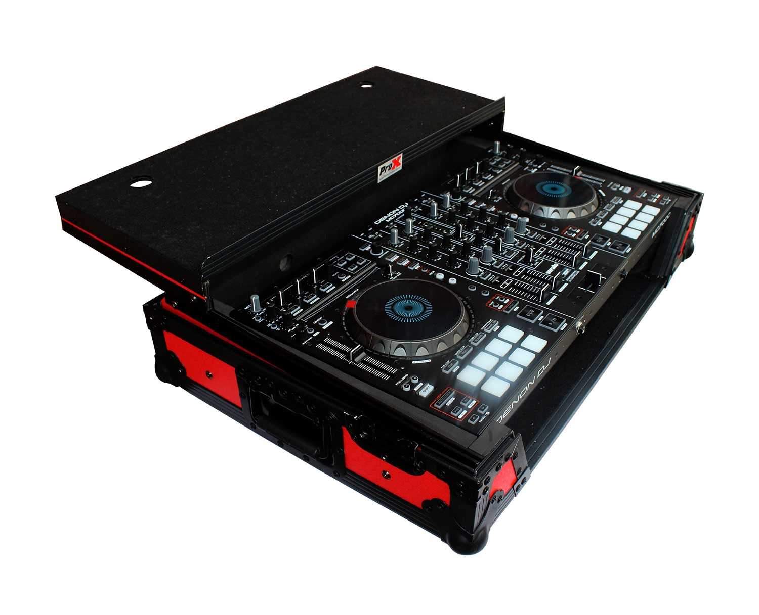 ProX DDJ-SX2/MC7000 Flight Case with Laptop Shelf Red on Black Limited Edition - PSSL ProSound and Stage Lighting