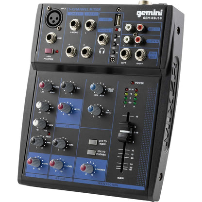 Gemini GEM-05USB 5-Channel USB Mixer w/ Bluetooth - PSSL ProSound and Stage Lighting