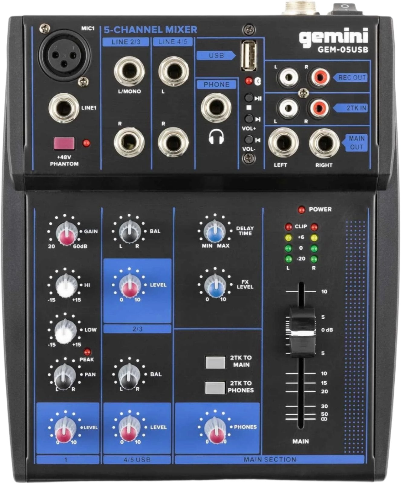 Gemini GEM-05USB 5-Channel USB Mixer w/ Bluetooth - PSSL ProSound and Stage Lighting