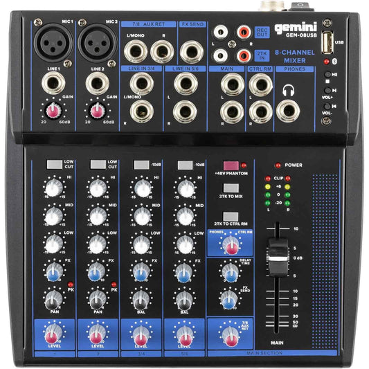 Gemini GEM-08USB 8-Channel USB Mixer w/ Bluetooth - PSSL ProSound and Stage Lighting