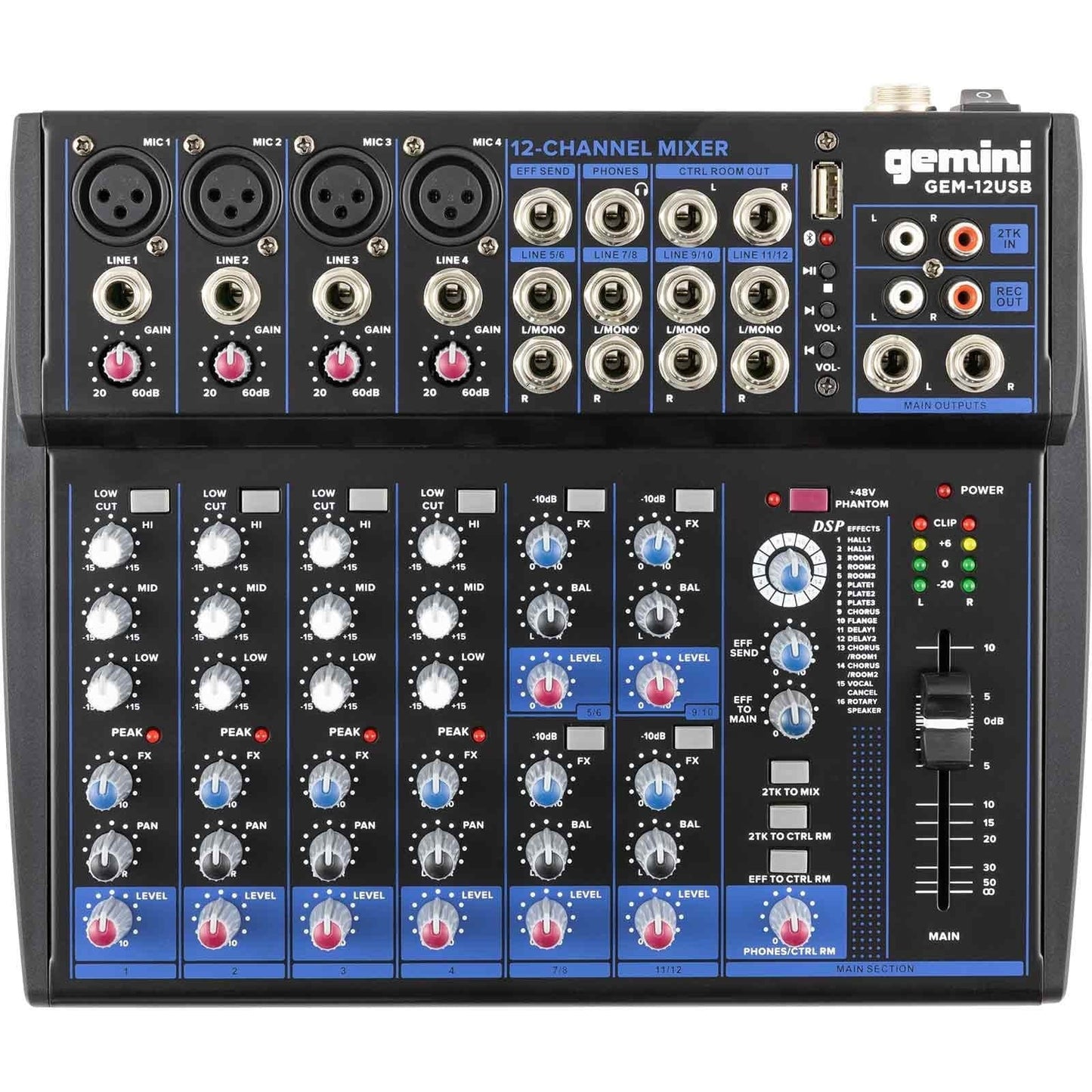 Gemini GEM-12USB 12-Channel USB Mixer w/ Bluetooth - PSSL ProSound and Stage Lighting