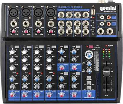 Gemini GEM-12USB 12-Channel USB Mixer w/ Bluetooth - PSSL ProSound and Stage Lighting